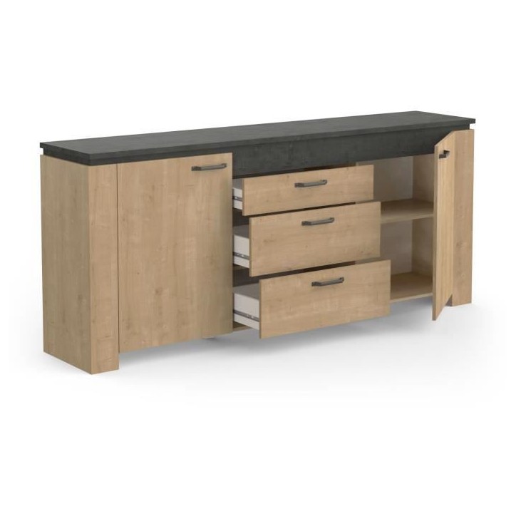 Enfilade AUSTIN - 2 portes + 3 tiroirs - Décor chene Hamilton et Sidewalk - L 203,8 x P 42 x H 87,8 cm - DEMEYERE