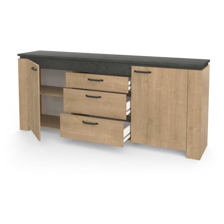Enfilade AUSTIN - 2 portes + 3 tiroirs - Décor chene Hamilton et Sidewalk - L 203,8 x P 42 x H 87,8 cm - DEMEYERE