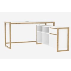 Bureau d'angle réversible Denver - Panneaux de particules - Coloris chene et blanc - 139 x 75 x 139 cm
