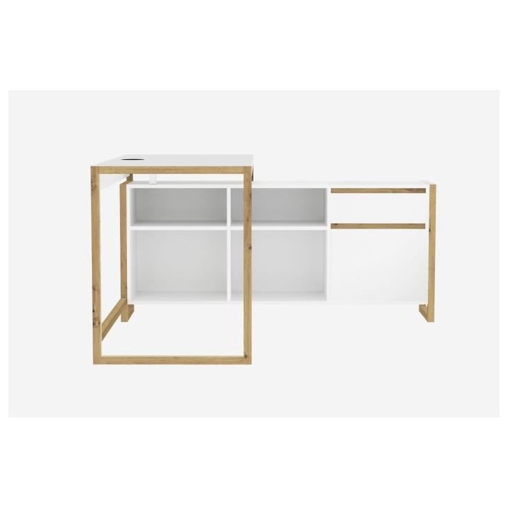 Bureau d'angle réversible Denver - Panneaux de particules - Coloris chene et blanc - 139 x 75 x 139 cm