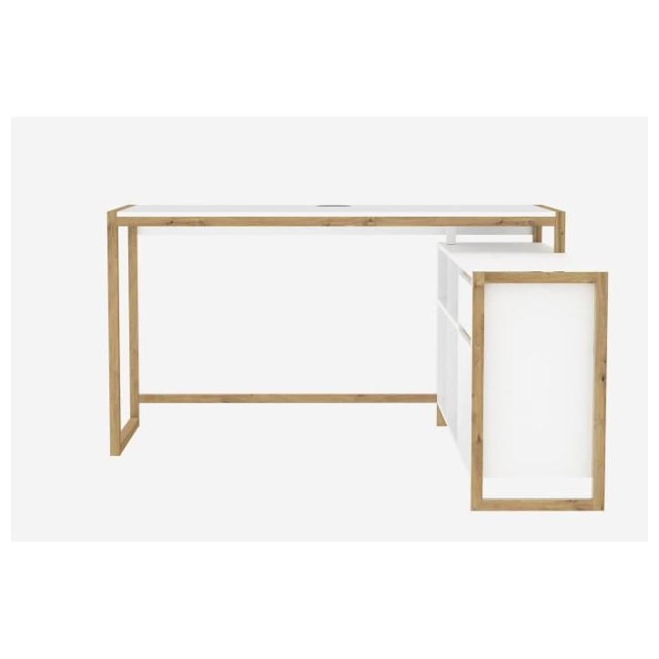Bureau d'angle réversible Denver - Panneaux de particules - Coloris chene et blanc - 139 x 75 x 139 cm