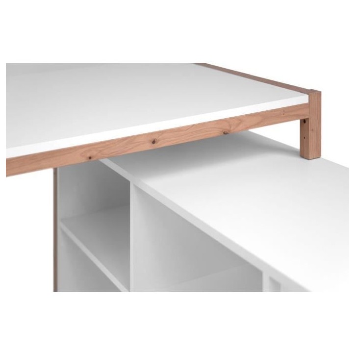 Bureau d'angle réversible Denver - Panneaux de particules - Coloris chene et blanc - 139 x 75 x 139 cm
