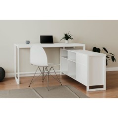 Bureau d'angle réversible Denver - Panneaux de particules - Coloris Blanc - 139 x 75 x 139 cm