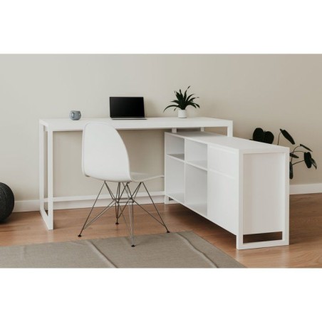 Bureau d'angle réversible Denver - Panneaux de particules - Coloris Blanc - 139 x 75 x 139 cm