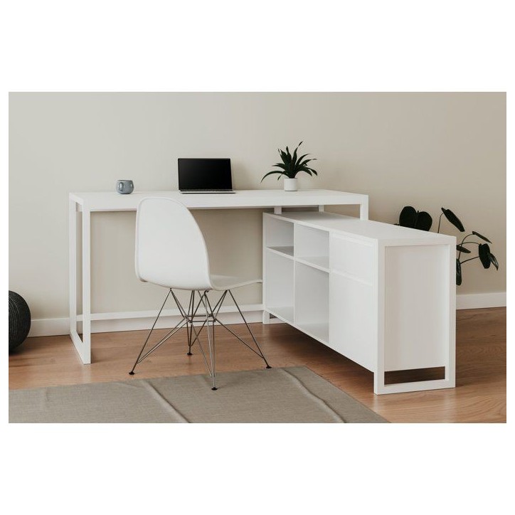 Bureau d'angle réversible Denver - Panneaux de particules - Coloris Blanc - 139 x 75 x 139 cm Bureau d'angle réversible Denver - Panneaux de particules - Coloris Blanc - 139 x 75 x 139 cm