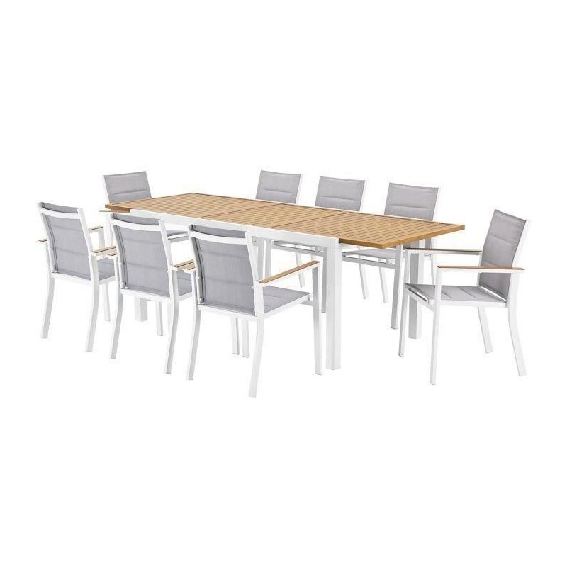 Ensemble repas de jardin LOUNA 8 personnes en aluminium - Table extens
