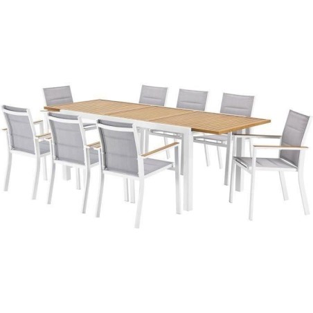Ensemble repas de jardin LOUNA 8 personnes en aluminium - Table extens