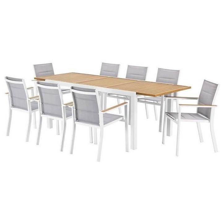 Ensemble repas de jardin LOUNA 8 personnes en aluminium - Table extensible + 8 fauteuils Ensemble repas de jardin LOUNA 8 personnes en aluminium - Table extensible + 8 fauteuils