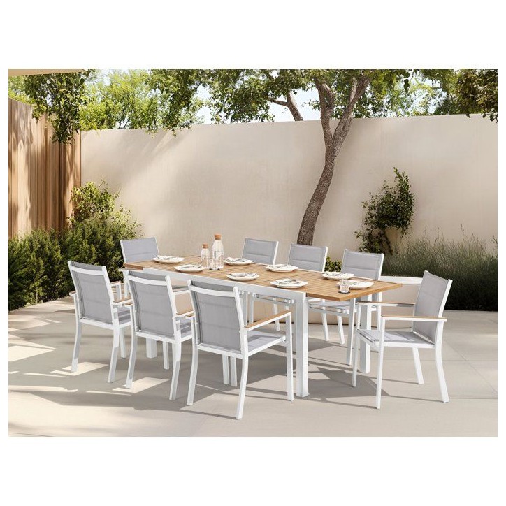 Ensemble repas de jardin LOUNA 8 personnes en aluminium - Table extensible + 8 fauteuils Ensemble repas de jardin LOUNA 8 personnes en aluminium - Table extensible + 8 fauteuils