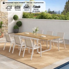 Ensemble repas de jardin - VIANEA - Table extensible 155/245x100x74 cm