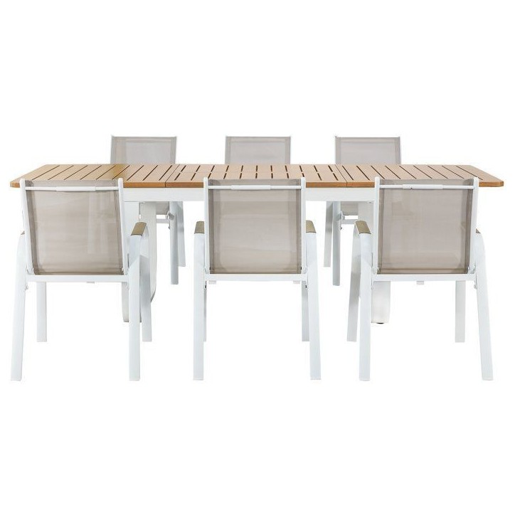 Ensemble repas de jardin - VIANEA - Table extensible 155/245x100x74 cm + 6 fauteuils - Aluminium - Blanc et naturel - 6 personne Ensemble repas de jardin - VIANEA - Table extensible 155/245x100x74 cm + 6 fauteuils - Aluminium - Blanc et naturel - 6 personne