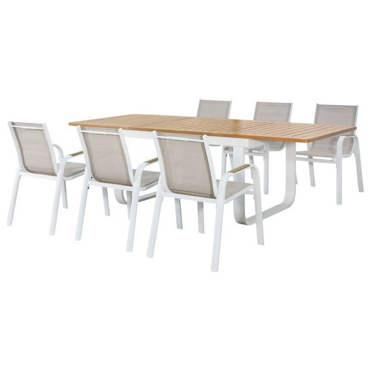 Ensemble repas de jardin - VIANEA - Table extensible 155/245x100x74 cm + 6 fauteuils - Aluminium - Blanc et naturel - 6 personne Ensemble repas de jardin - VIANEA - Table extensible 155/245x100x74 cm + 6 fauteuils - Aluminium - Blanc et naturel - 6 personne
