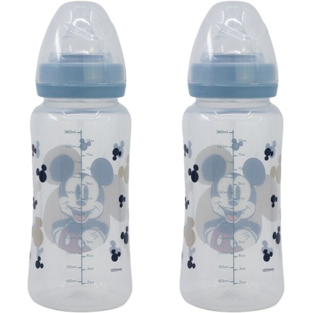 Lot de 2 biberons - DISNEY BABY - MICKEY COLLECTOR - 360 ml - Tétine silicone - Débit 3 positions