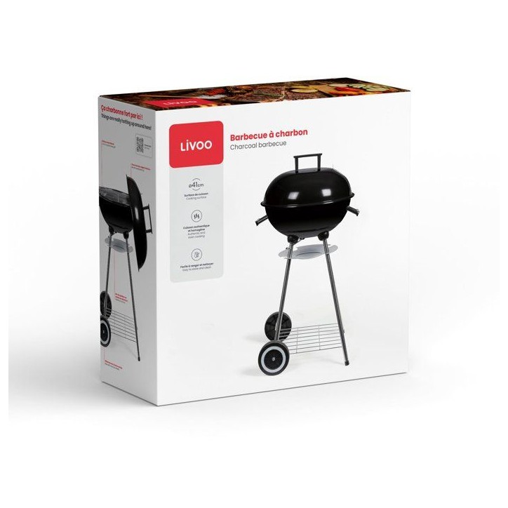 Barbecue a charbon - LIVOO - DOC172N - Surface de cuisson Ø 41 cm - Grille en acier chromé - Cuve et couvercle en acier émail