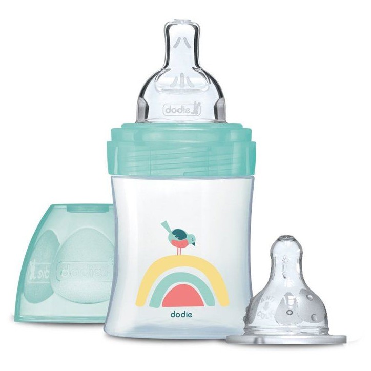 Biberon anti-colique - Kit naissance - DODIE - 150 ml - Tétine plate + ronde - 0-6 mois - Débit 1 - Vert