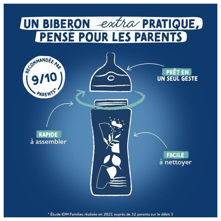 Biberon anti-colique - DODIE - 330 ml - Tétine multi-perforée biomimétisme - +6 mois - Débit 3 - Rose