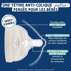 Biberon anti-colique - DODIE - 150 ml - Tétine multi-perforée biomimétisme - +0 mois - Débit 1 - Rose