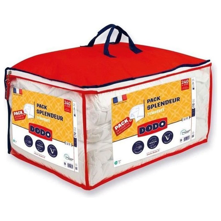 Pack Couette 300 gr/m² DODO - Splendeur - 220 x 240 cm + 2 Oreillers - 60 x 60 cm - Blanc Pack Couette 300 gr/m² DODO - Splendeur - 220 x 240 cm + 2 Oreillers - 60 x 60 cm - Blanc