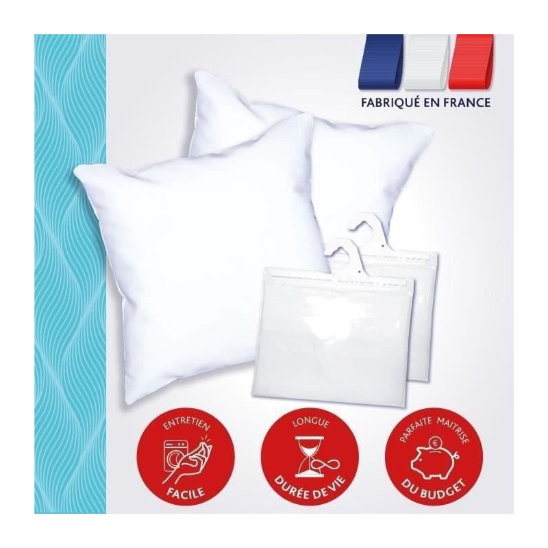 Pack 2 Oreillers DODO - Tendance - 60 x 60 cm + 2 Protege Oreillers Im