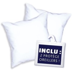 Pack 2 Oreillers DODO - Tendance - 60 x 60 cm + 2 Protege Oreillers Imperméable 60 x 60 cm - Blanc
