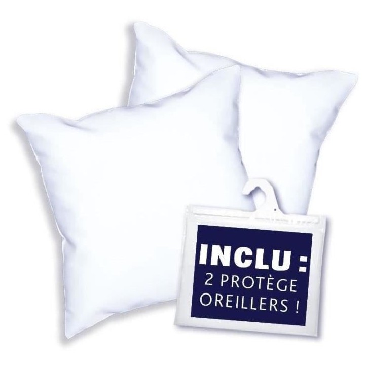 Pack 2 Oreillers DODO - Tendance - 60 x 60 cm + 2 Protege Oreillers Imperméable 60 x 60 cm - Blanc Pack 2 Oreillers DODO - Tendance - 60 x 60 cm + 2 Protege Oreillers Imperméable 60 x 60 cm - Blanc