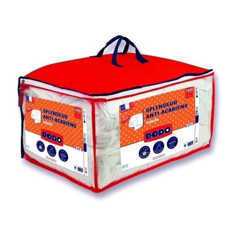 DODO Pack Couette chaude anti-acariens 220x240 cm + 2 oreillers 60x60