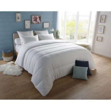 DODO Pack Couette chaude anti-acariens 220x240 cm + 2 oreillers 60x60 cm - Splendeur - Garnissage 100% volupt'air 350gr/m² - Bl