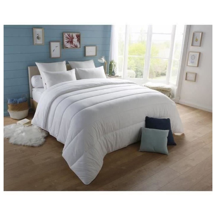DODO Pack Couette chaude anti-acariens 220x240 cm + 2 oreillers 60x60 cm - Splendeur - Garnissage 100% volupt'air 350gr/m² - Bl