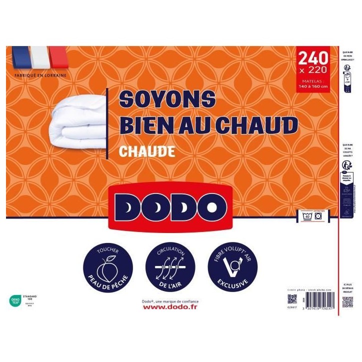 DODO - Couette - Bien au chaud - 220 x 240 - 400g/m² - VOLUPT'AIR - Blanc