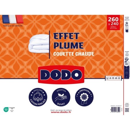 DODO - Couette chaude - Effet Plume - 240 x 260 cm - 400 g/m² - 2 personnes - 100% Polyester