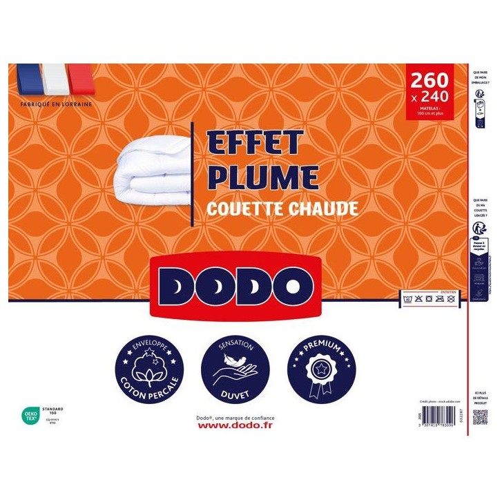 DODO - Couette chaude - Effet Plume - 240 x 260 cm - 400 g/m² - 2 personnes - 100% Polyester DODO - Couette chaude - Effet Plume - 240 x 260 cm - 400 g/m² - 2 personnes - 100% Polyester