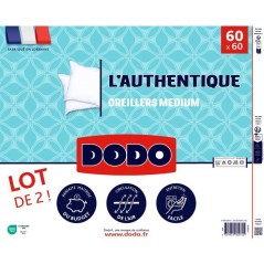 Lot de 2 Oreillers Médium - DODO - L'AUTHENTIQUE - 60 x 60 cm - Blanc