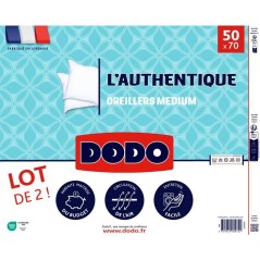 Lot de 2 Oreillers Médium - DODO - L'Authentique - 50 x 70 cm - Blanc