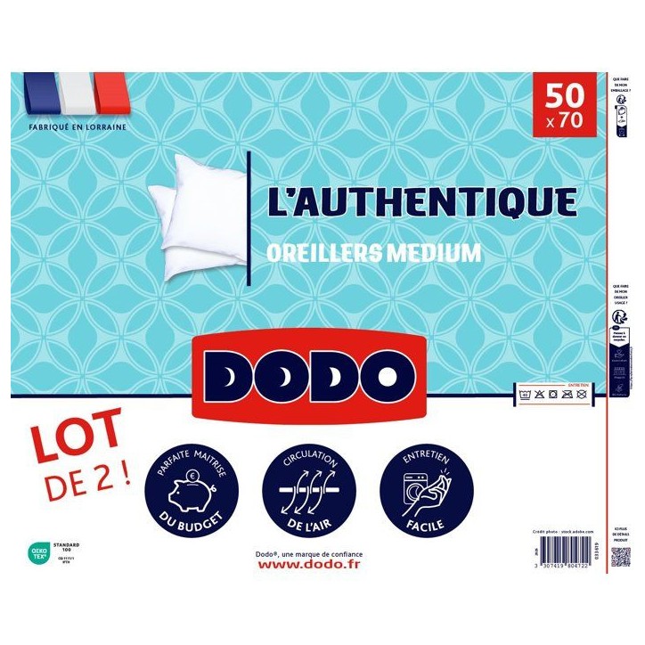 Lot de 2 Oreillers Médium - DODO - L'Authentique - 50 x 70 cm - Blanc Lot de 2 Oreillers Médium - DODO - L'Authentique - 50 x 70 cm - Blanc