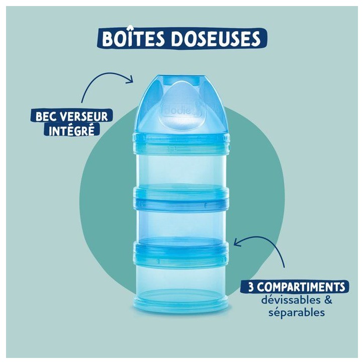 Boîte doseuse 3 compartiments - DODIE - Séparable - Transparent - Bleu Lagoon Boîte doseuse 3 compartiments - DODIE - Séparable - Transparent - Bleu Lagoon