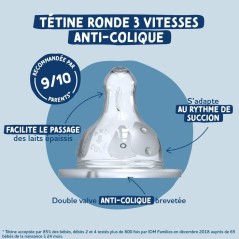 Biberon anti-colique - DODIE - 270 ml - Tétine ronde - 0-6 mois - 3 v