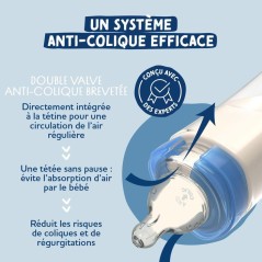 Biberon anti-colique - DODIE - 270 ml - Tétine ronde - 0-6 mois - 3 v