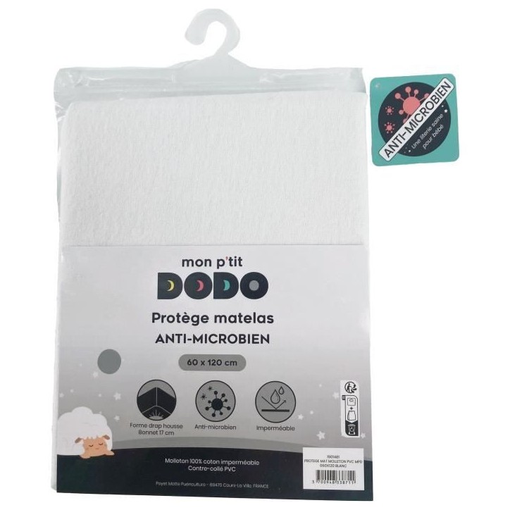 Protege matelas alese - MON P'TIT DODO - 1901481 - Molleton pvc - Antimicrobien - 60x120 cm
