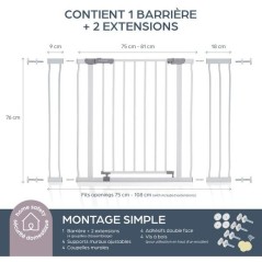 Barriere de sécurité - DREAMBABY - Ava - Montée sur pression - Pour 75-108 cm, 76 cm de hauteur