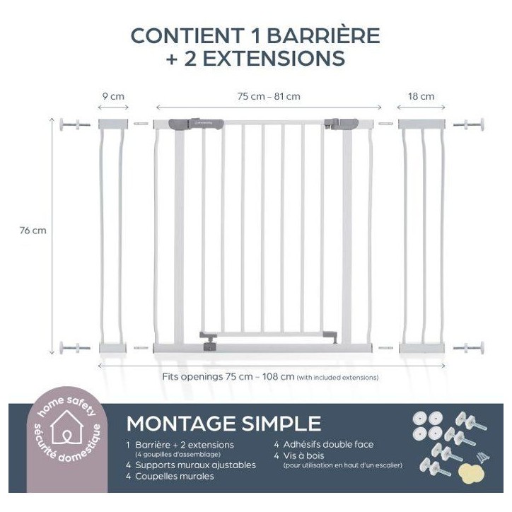 Barriere de sécurité - DREAMBABY - Ava - Montée sur pression - Pour 75-108 cm, 76 cm de hauteur Barriere de sécurité - DREAMBABY - Ava - Montée sur pression - Pour 75-108 cm, 76 cm de hauteur