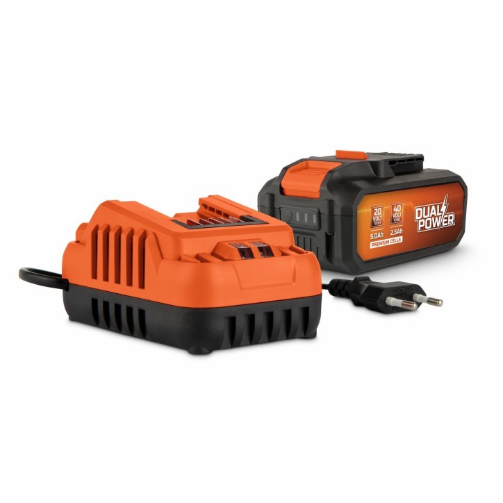 Tronçonneuse a Batterie - Dual Power - POWDPGCSS2 - Élagueuse sur batterie de 40 V - Guide de 350 mm - Batterie et chargeur in