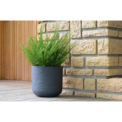 Pot de fleurs Rond 40 cm - EDA - Volcania Up - 32,5 L - Intérieur/Extérieur - Décor Pierre - Ø 38,5 x H. 36,8 cm - Gris Anth