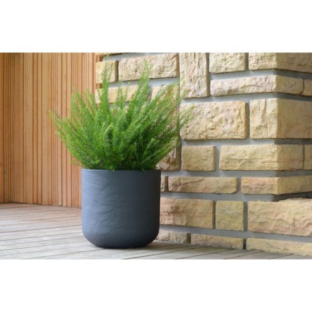Pot de fleurs Rond 40 cm - EDA - Volcania Up - 32,5 L - Intérieur/Extérieur - Décor Pierre - Ø 38,5 x H. 36,8 cm - Gris Anth