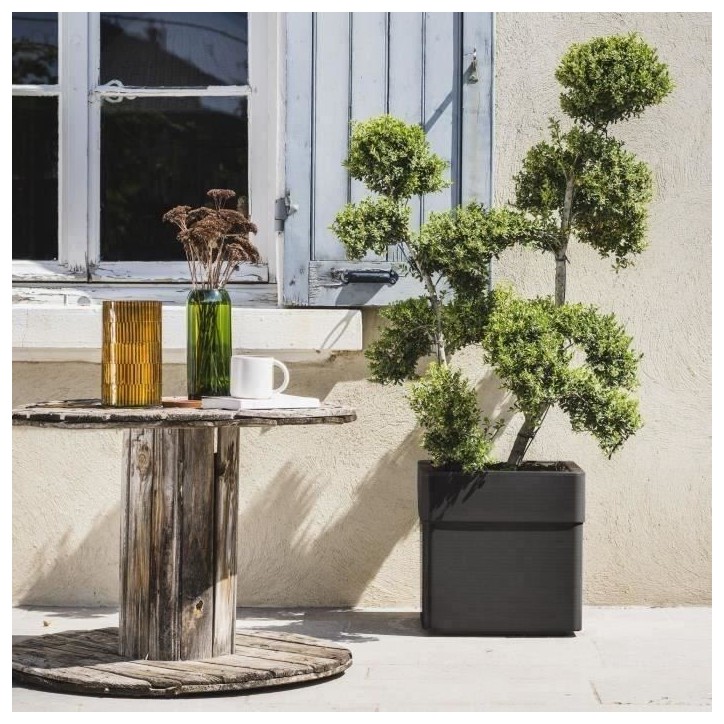 Bac a fleurs Carré 40 cm - EDA - CAREL - 26 L - Avec roulettes - Extérieur ou intérieur - 39 x 39 x H.39 cm - Gris Anthracite