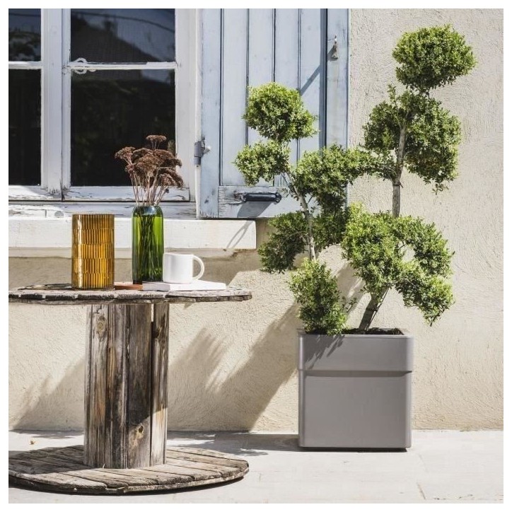 Bac a fleurs Carré 40 cm - EDA - CAREL - 26 L - Avec roulettes - Extérieur ou intérieur - 39 x 39 x H.39 cm - Taupe