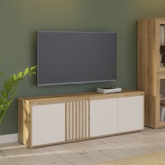 Meuble TV ELISTON – Blanc Mat & Chene – 4 Portes – 174,3 × 41,5