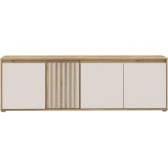 Meuble TV ELISTON – Blanc Mat & Chene – 4 Portes – 174,3 × 41,5 × 56,1 cm