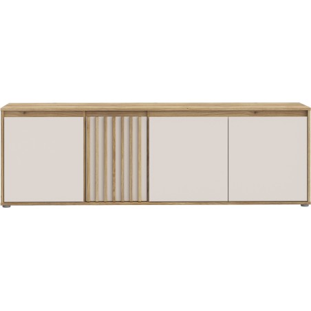 Meuble TV ELISTON – Blanc Mat & Chene – 4 Portes – 174,3 × 41,5 × 56,1 cm