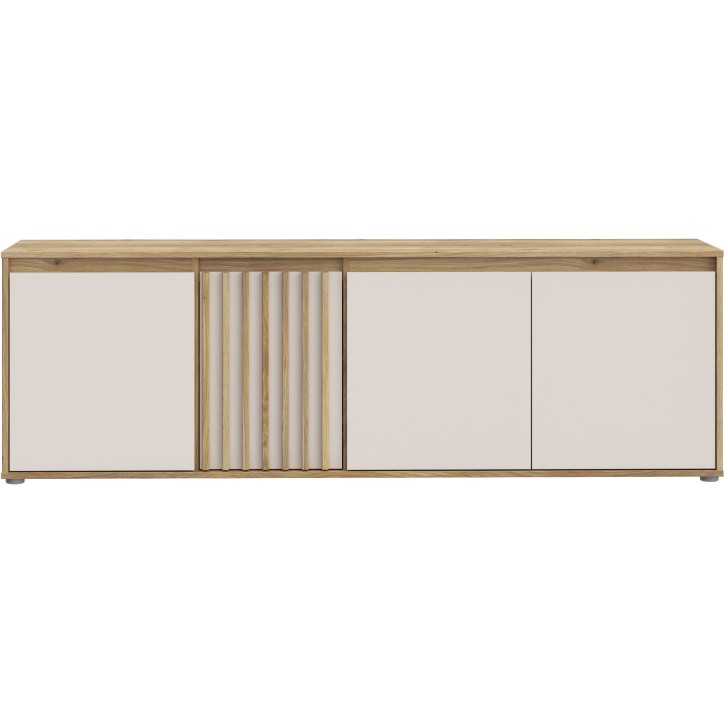 Meuble TV ELISTON – Blanc Mat & Chene – 4 Portes – 174,3 × 41,5 × 56,1 cm