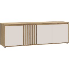 Meuble TV ELISTON – Blanc Mat & Chene – 4 Portes – 174,3 × 41,5